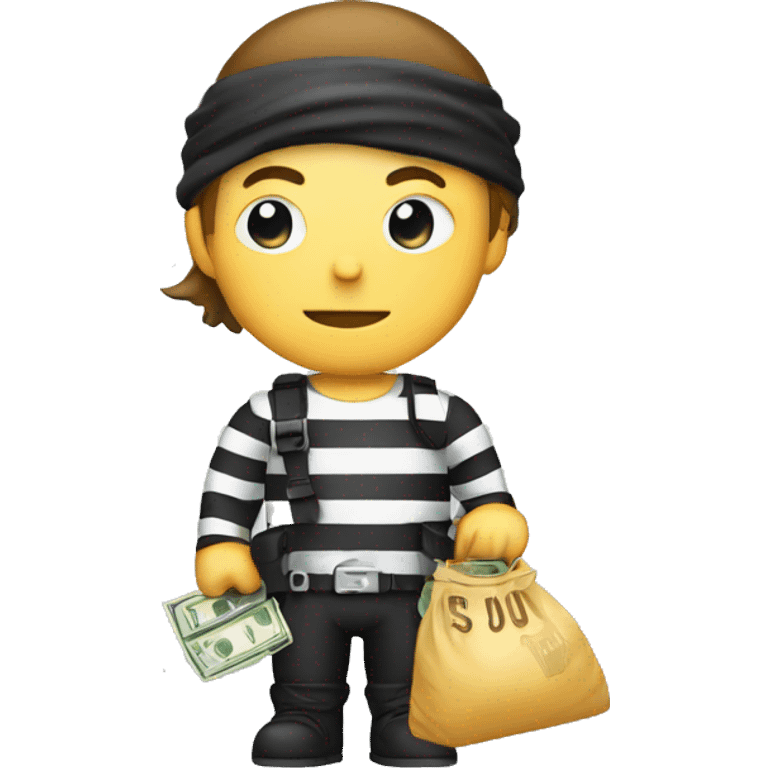 a robber with a black armband, a white-striped shirt and a bag of money emoji