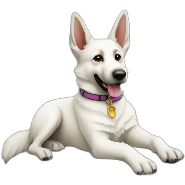 White German shepherd on surfboard emoji