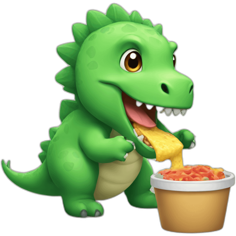 Fluffy dino eating lunch emoji