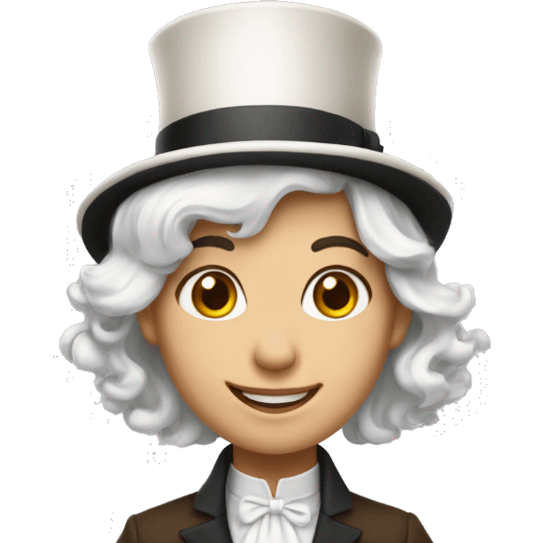 smiling girl white - hair brown - in top hat emoji