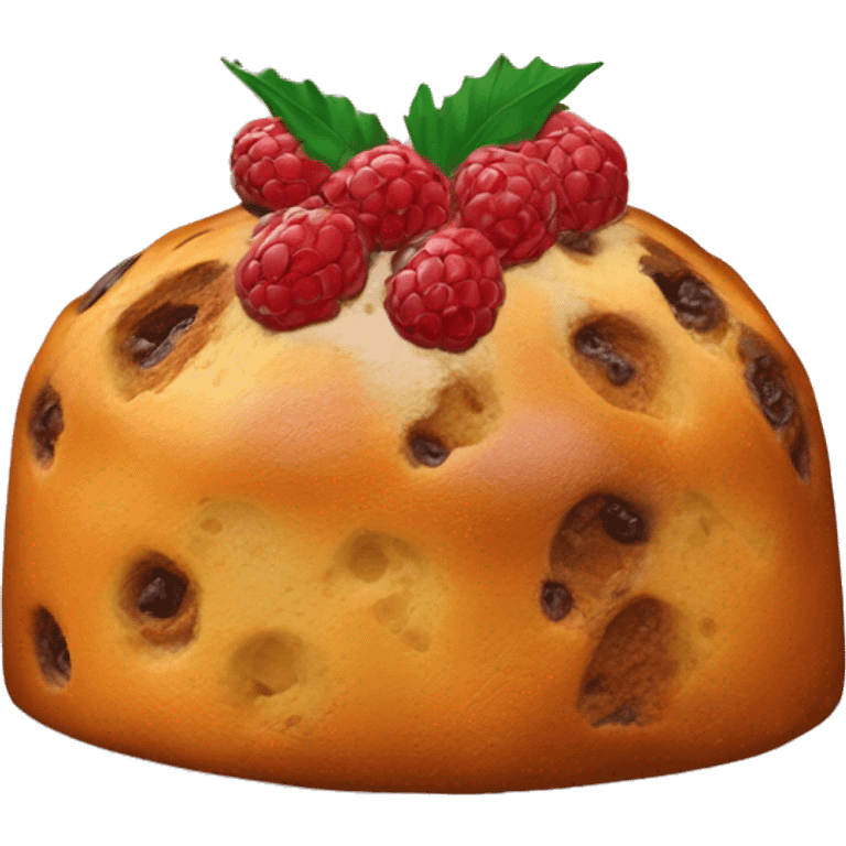 un panettone delicioso y apetitoso, tradicionalmente decorado con frutas confitadas y pasas. emoji