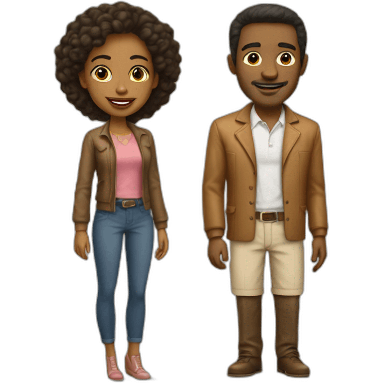 white man in late 50ties in love with younger black woman with small breast, casual dressing emoji