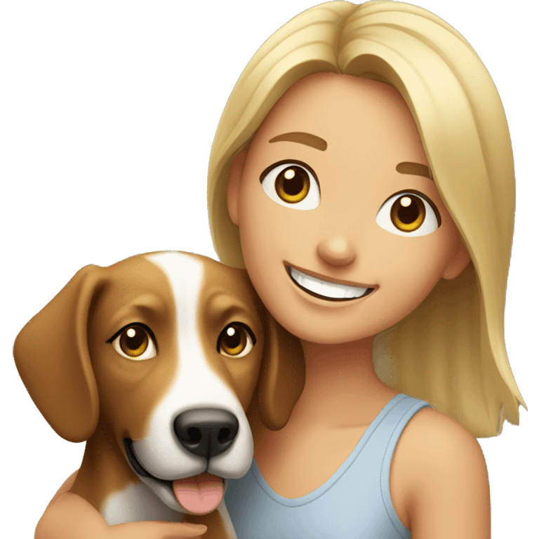 smiling girl with dog indoors emoji