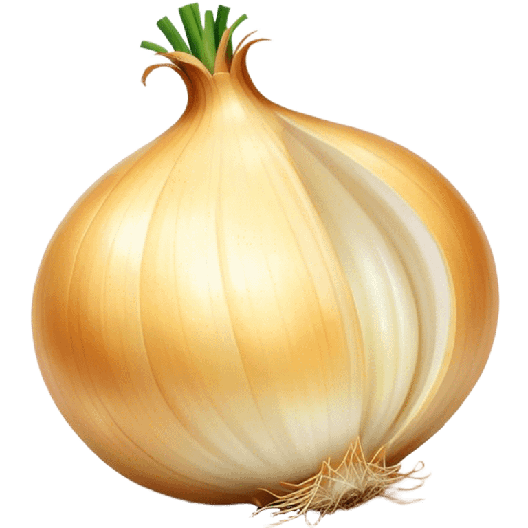 Cinematic crisp white onion, slightly peeled to reveal smooth layers, warm golden tones, rustic and fresh, soft glowing highlights. emoji