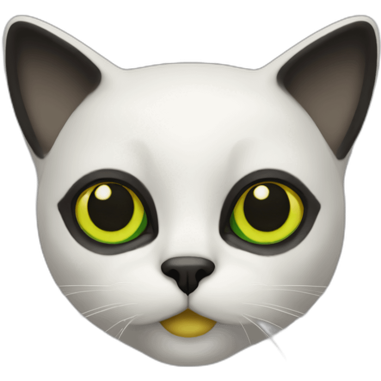 cat black face, white chin yellow green eyes emoji