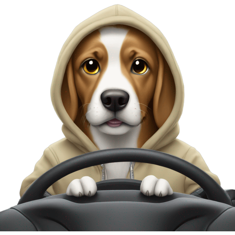 Dog wearing hoodie while driving a Honda  emoji