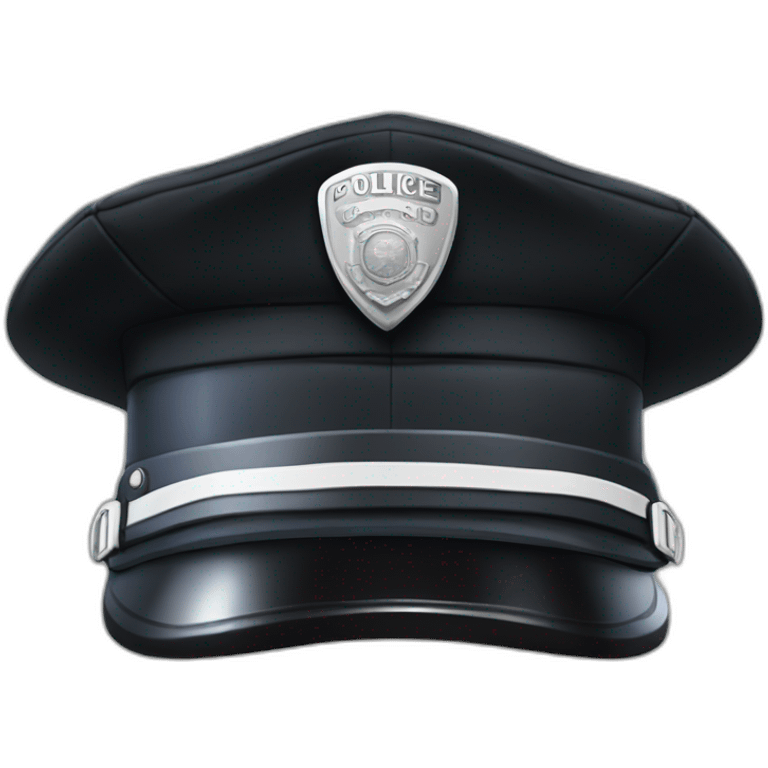 realistic black police hat with white alas-poor-Yorick logo emoji