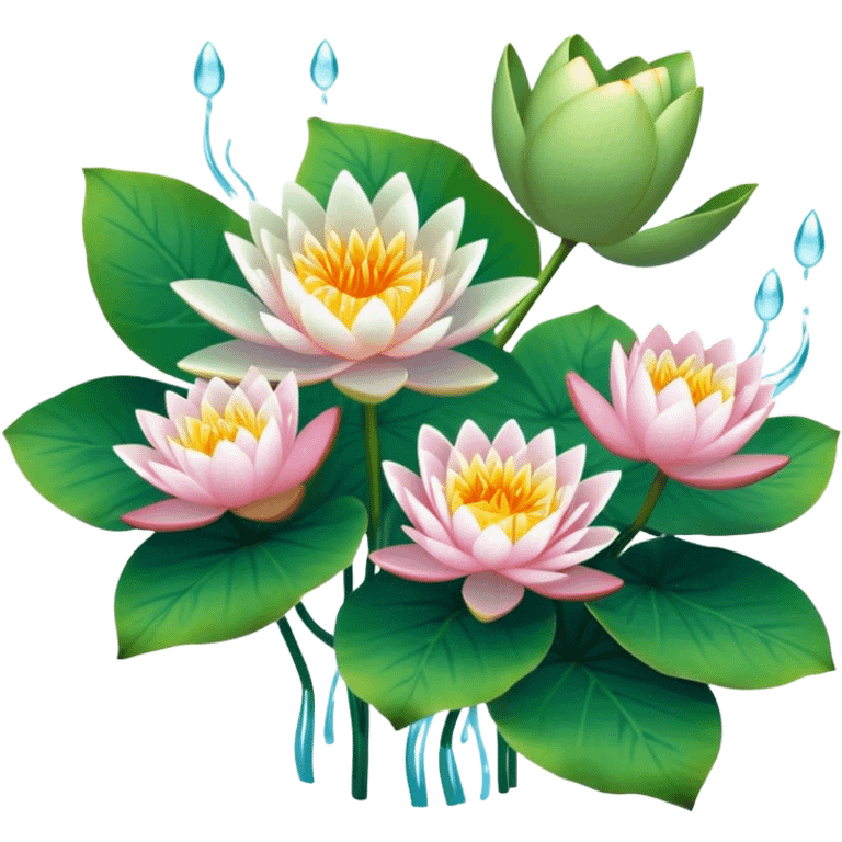 luxuriant, bouquet Water Lily, stem, Water Lily leaf emoji