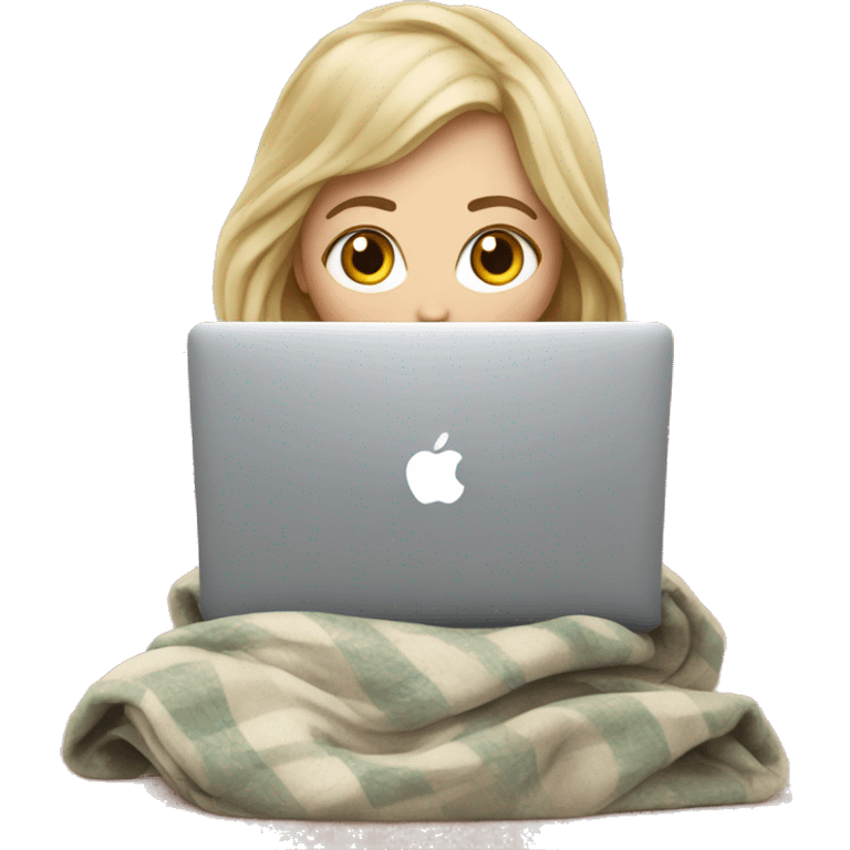 White Girl drinking tea with blanket on a macbook emoji