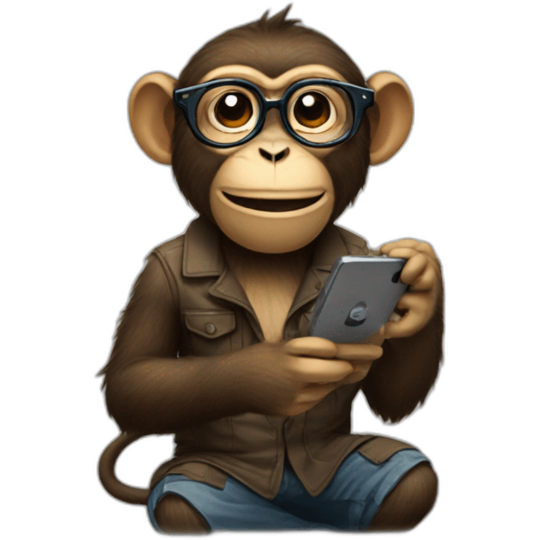 Monkey with glasses using phone emoji