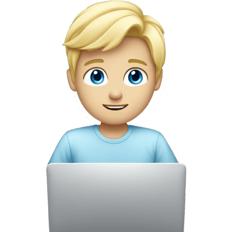 blond boy with blue eyes working on computer emoji