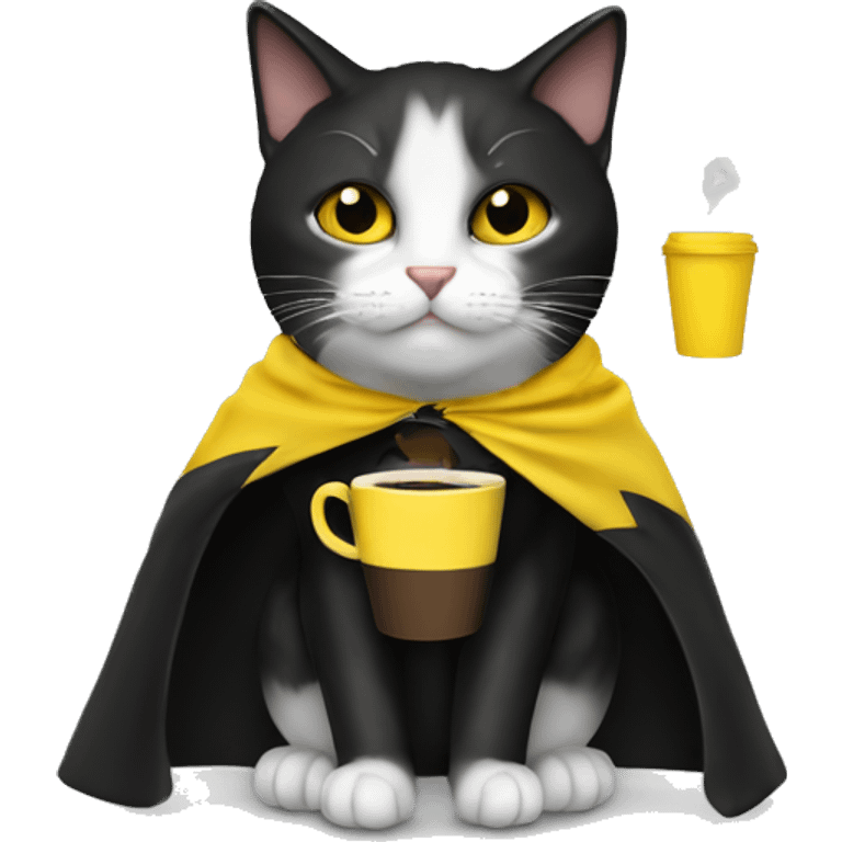 Cat drink to  coffee,  black and yellow cape emoji