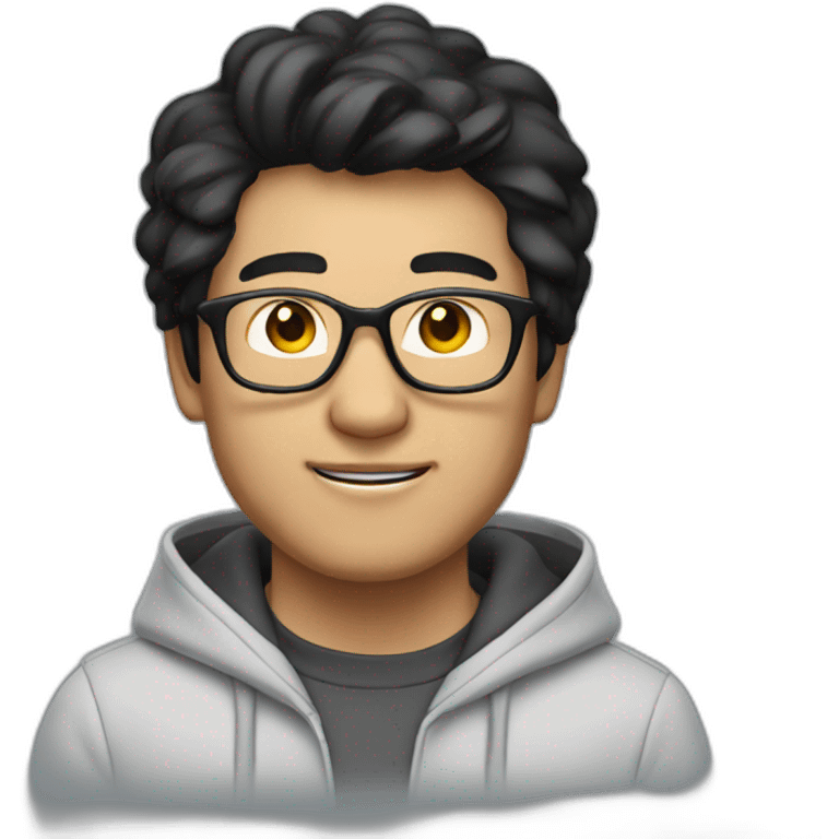 Dale, Chinese male, black hair, glasses, hoody, looking smart emoji