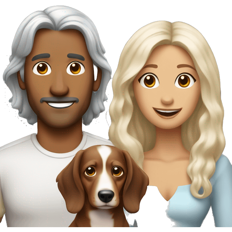 Couple with two long-haired merle dachshunds emoji