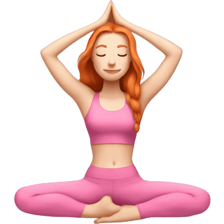 long hair ginger doing yoga in pink clothes emoji