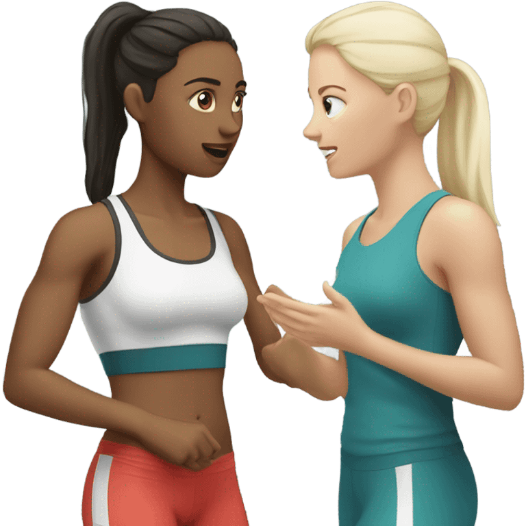 2 white skin woman in sportswear talking to eachother emoji