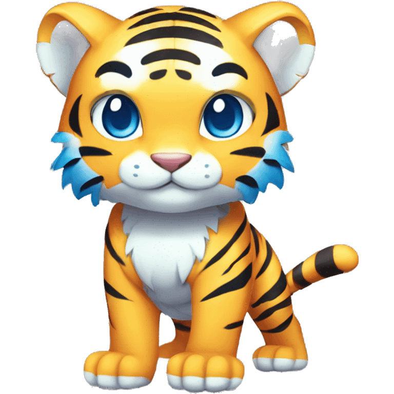 Colorful Shiny Kawaii Cute Blue-striped Tiger-Fakémon-Pokémon full body emoji