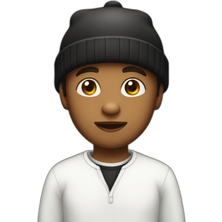 kind of brown kid with black beanie, wearing white shirt emoji