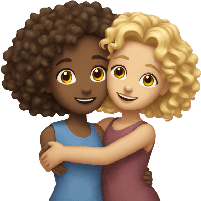 curly brunette girl hug with her sister blonde girl emoji