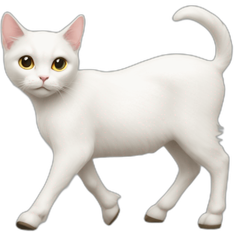 A white cat on a walking goat emoji