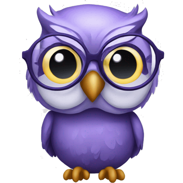 A violet owl wearing glasses, she looks like a professor. She teaches English emoji