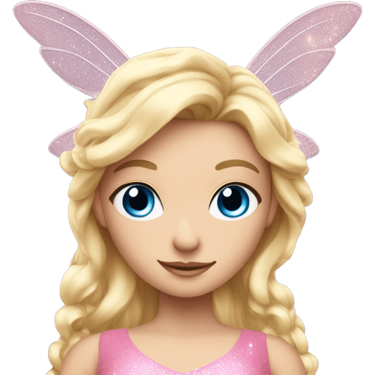 Create a blonde haired fairy with blue eyes and a pink dress with sparkly wings emoji