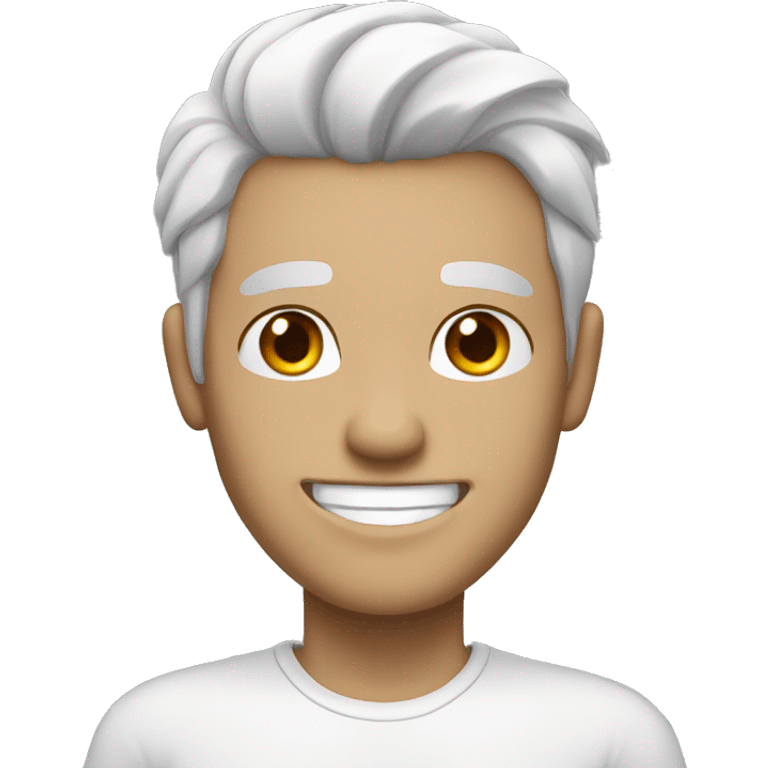 A man with white skin having black and white hair with a smile emoji