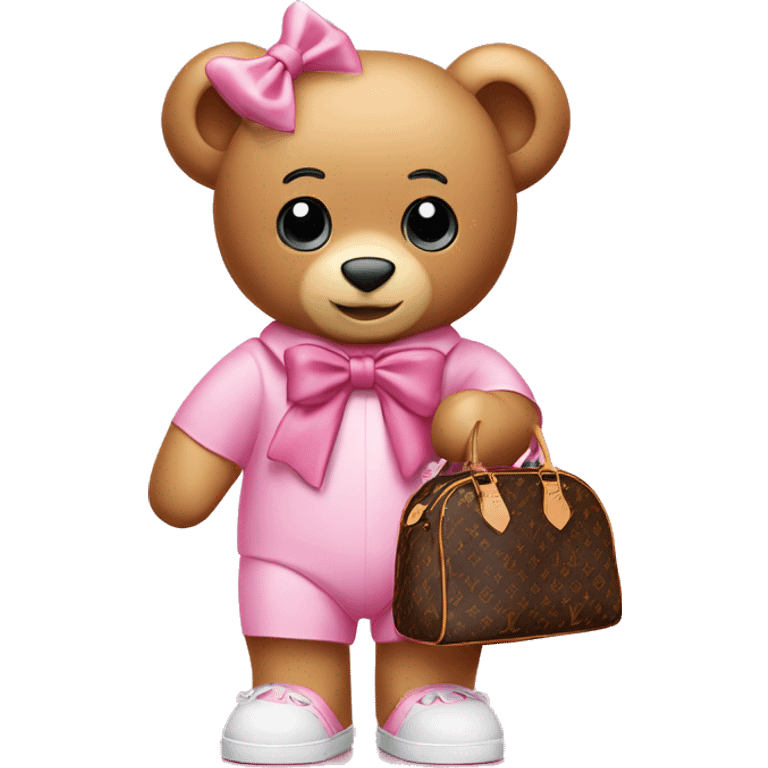 pink bow teddy bear solo with Louis Vuitton bag emoji