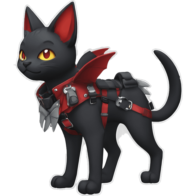 cool edgy black punk red ethereal fantasy nargacuga-bat-cat-Fakemon collar harness full body emoji