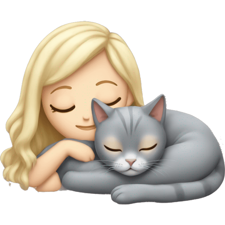 Grey cat sleeping with blond girl emoji