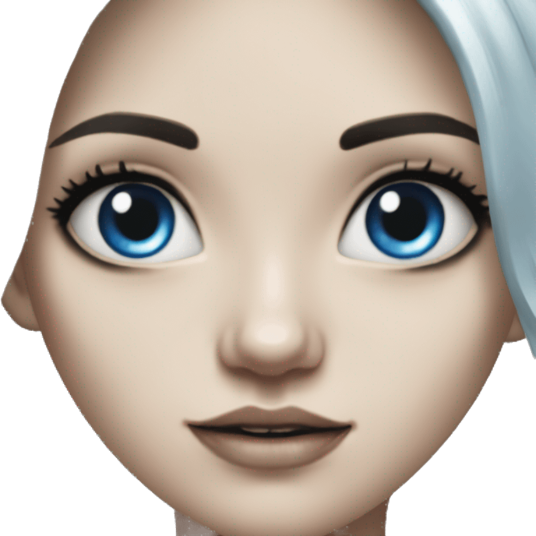 Hyperrealistic Pale girl with blue eyes and black hair arm tattoos emoji