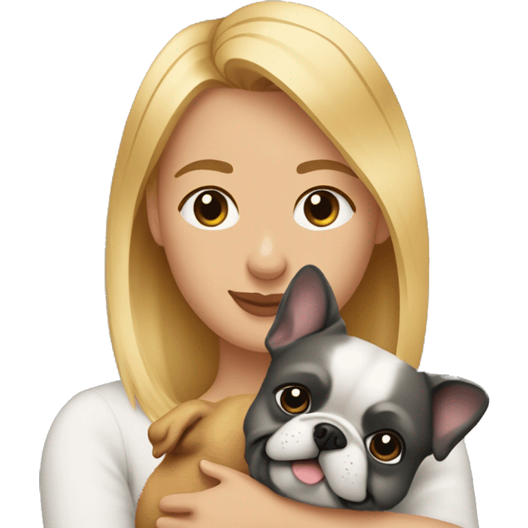 Honey blonde woman hugging a pomeranian and a dark gray french bulldog emoji