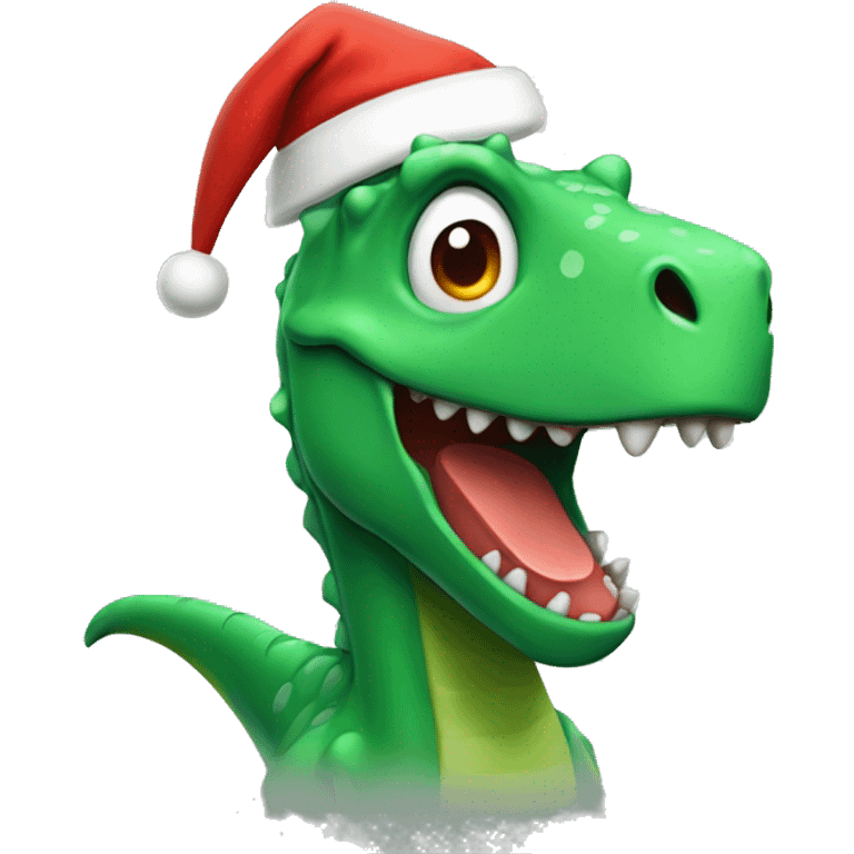 green dino wearing santa hat emoji