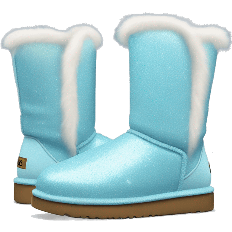 Realistic light blue glitter and fur Ugg boots. emoji