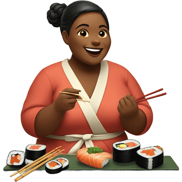 Fat lady eating sushi emoji