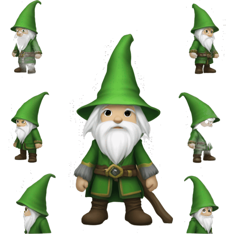 World of warcraft wizard gnome. Short white lhair, long beard, white hat, fully green outfit emoji