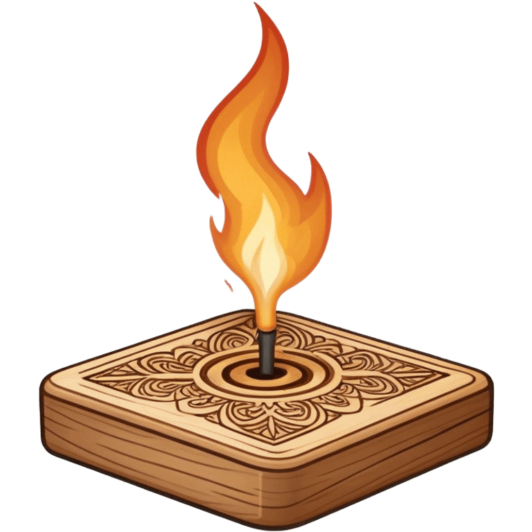 Pyrography icon, wooden surface with detailed burn marks, intricate patterns being burned into wood with pyrography tool, minimalistic style, clean lines, transparent background. emoji