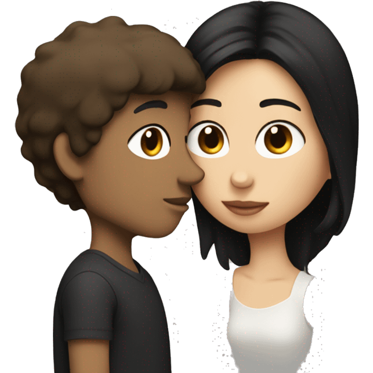 white boy with dark brown hair kissing his girlfriend who is brown with black straight hair emoji