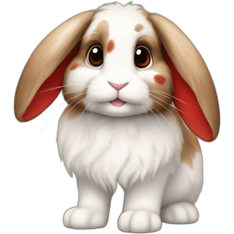 Fuzzy lop ears bunny with red and black spots on the ears and back. emoji