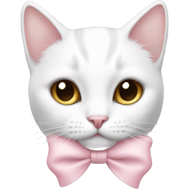 white girly cat with light pink bow on her neck emoji