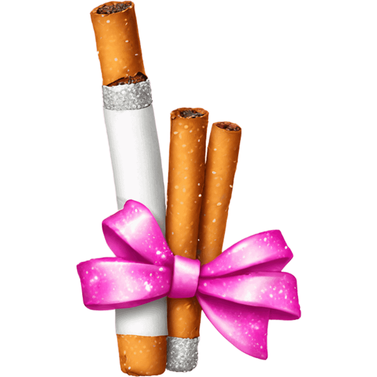 Cigarette with pink bow wrapped around it and pink sparkles and  emoji