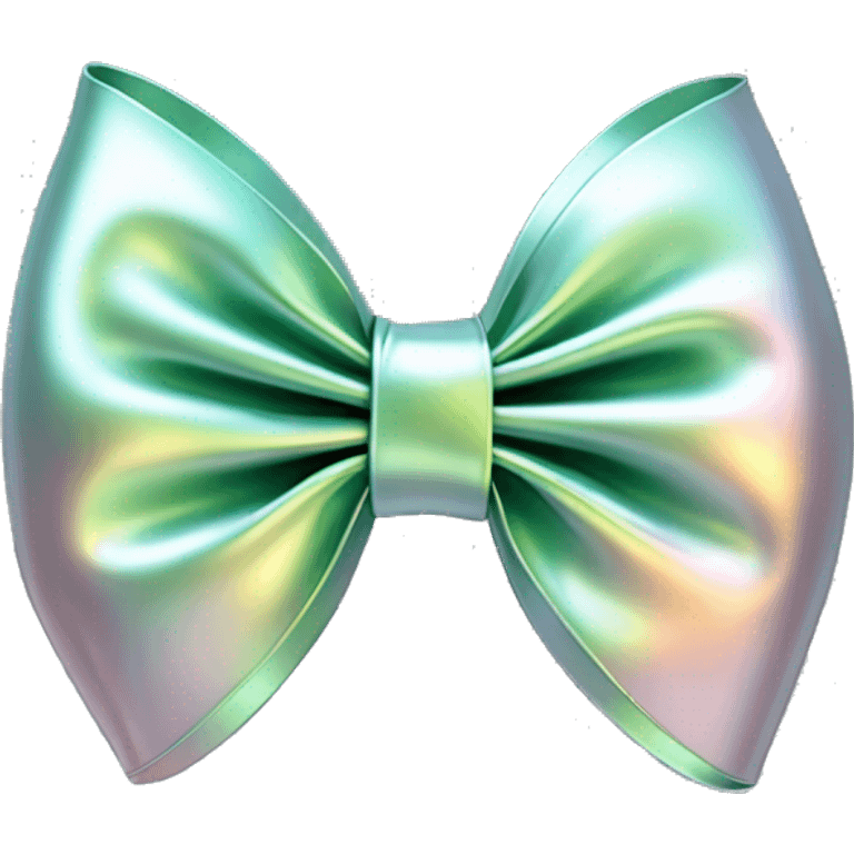 Realistic isolated metallic silver with mint green and peach sheen holographic bow. emoji