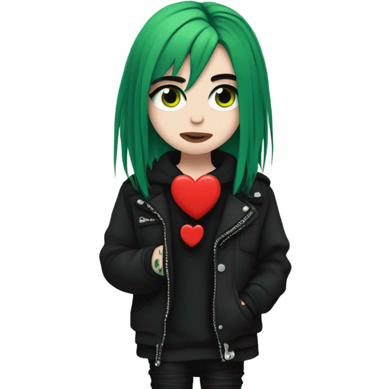 Emo Billie eilish with a broken red heart emoji