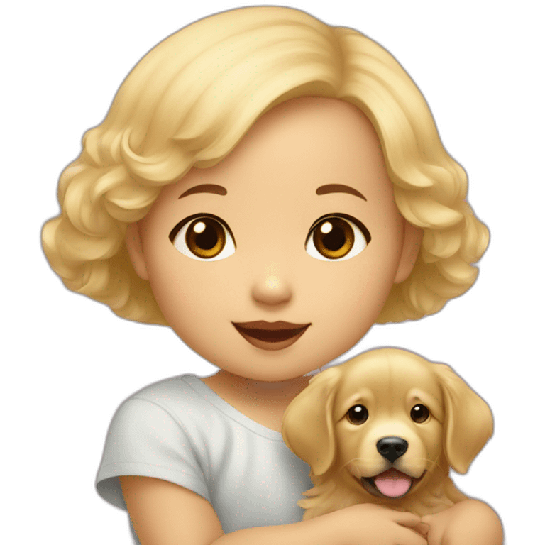 Asian Baby girl and golden retriever portrait emoji