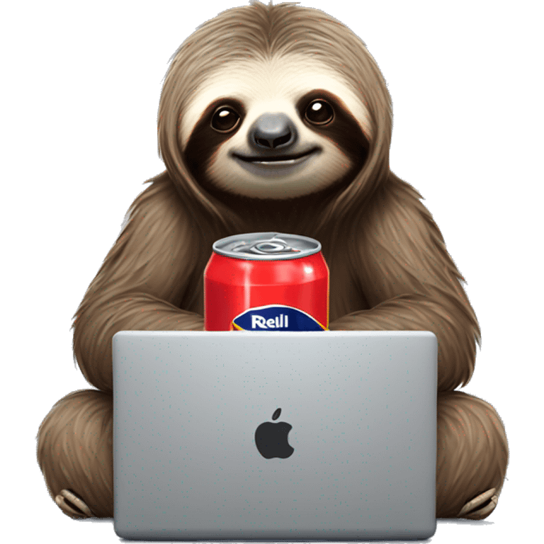 sloth with RedBull can and laptop emoji