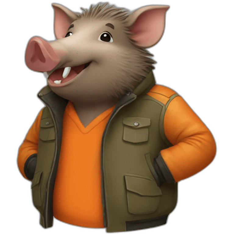 Happy wild boar with orange jacket emoji