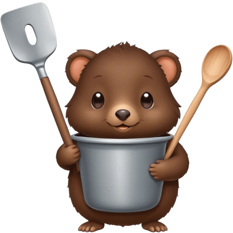 A cutemole holding a pot and spatula emoji