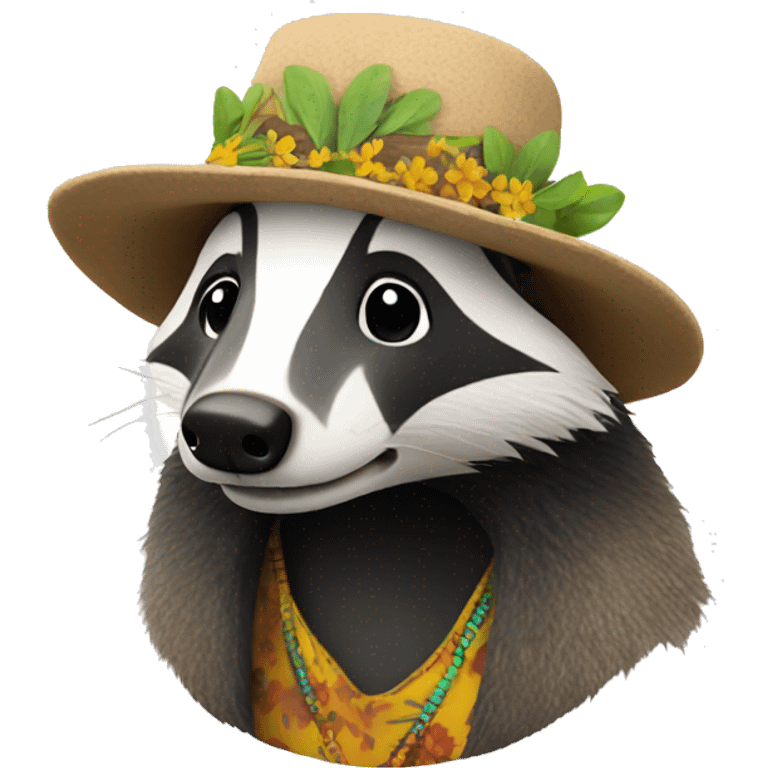 badger dressed like hippy emoji