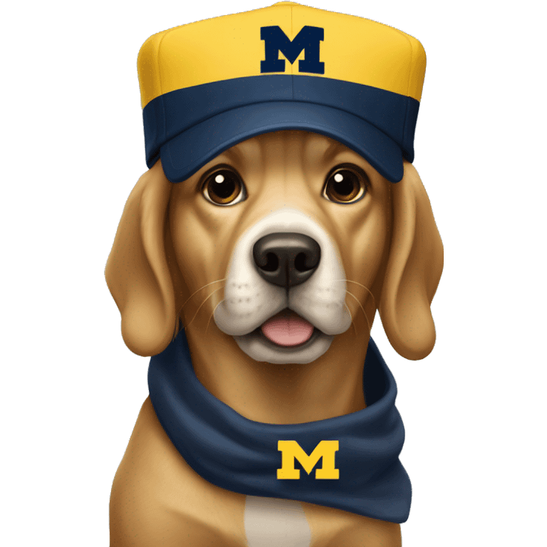 Dog wearing University of Michigan hat emoji