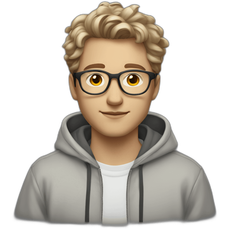 young white guy with medium wavy hair and a fade in light brown color and rounded silver glasses with a grey hoodie on emoji